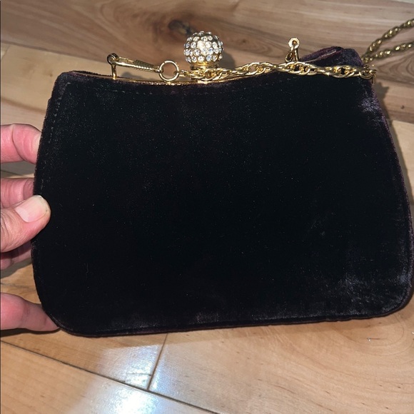 Elegant Dark Brown Velvet Evening Bag - Picture 9 of 13